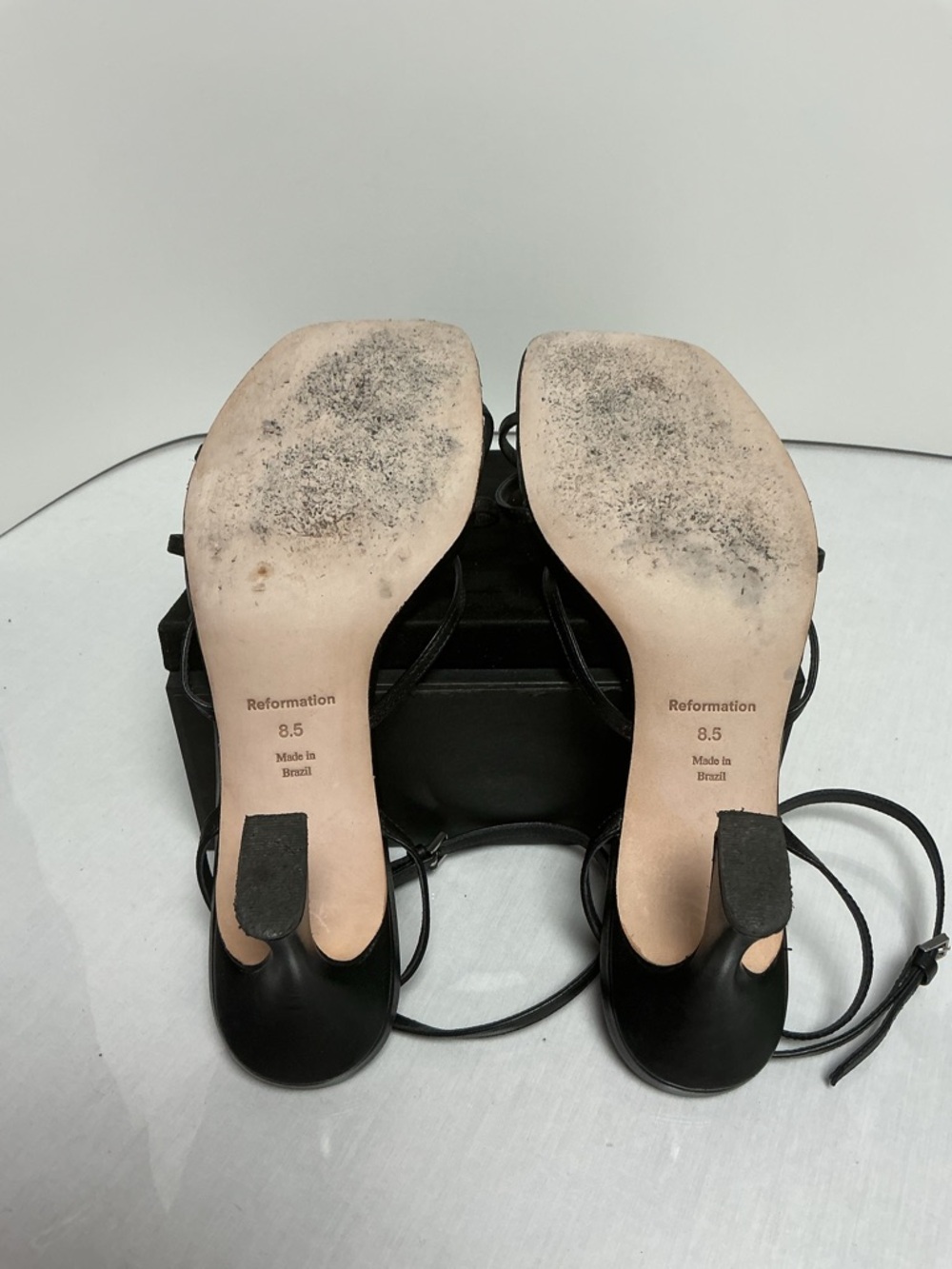 Reformation Strappy Square Toe Black Leather Heels Size 8.5 - Picture 10 of 10